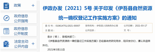 伊吾县自然资源统一确权登记工作实施方案-官网截图