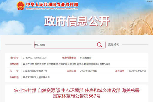 重点管理外来入侵物种名录