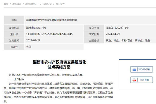 淄博市农村产权流转交易规范化试点实施方案